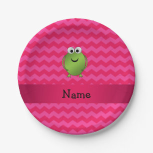 Personalised name frog pink chevrons paper plate