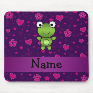 Personalised name frog purple pink flowers hearts mouse mat