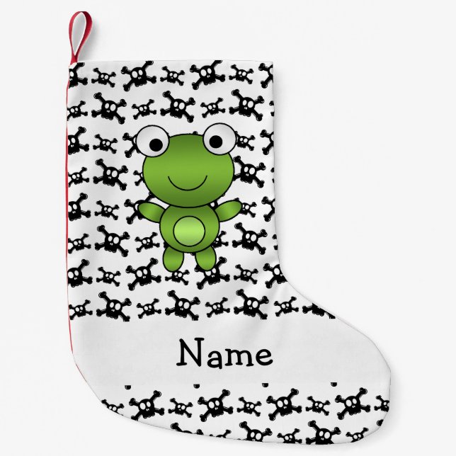 Personalised name frog skulls pattern small christmas stocking (Front)