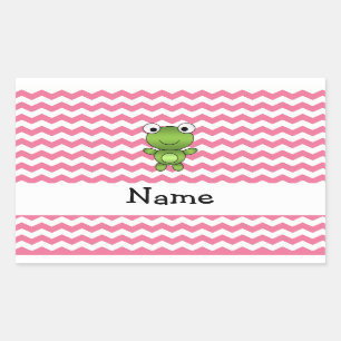 Personalised name frog white and pink chevrons rectangular sticker