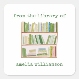 Personalised Name From The Library Green Bookplate Square Sticker