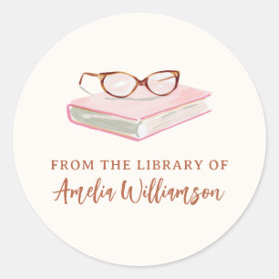 Personalised Name From The Library Pink Bookplate Classic Round Sticker