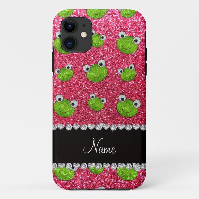 Personalised name fuchsia pink glitter frogs Case-Mate iPhone case (Back)