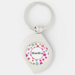 Personalised Name Fun Colourful Happy Flowers Key Ring