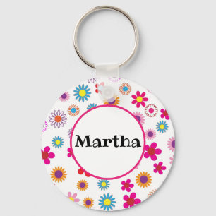 Personalised Name Fun Colourful Happy Flowers  Key Ring