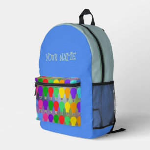 Personalised Name Fun Elegant Colourful Bulbs Blue Printed Backpack