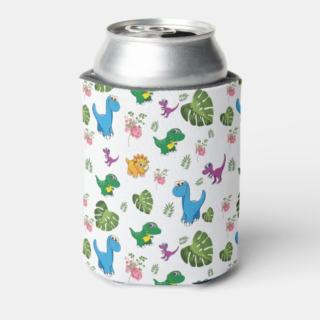  Personalised Name Funny Dinosaur, leaves  Can Cooler (Can Back)