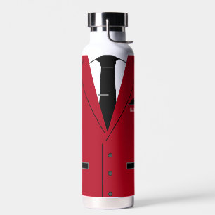 Personalised Name Funny Water Bottle Red Suit Tie