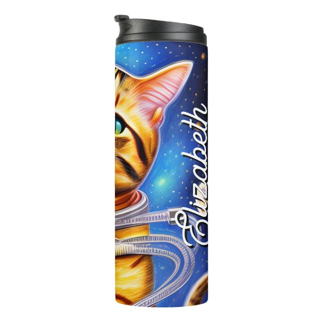 Personalised Name Futuristic Astronaut Cat Thermal Tumbler (Rotated Right)