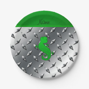 Personalised name gecko silver diamond plate steel