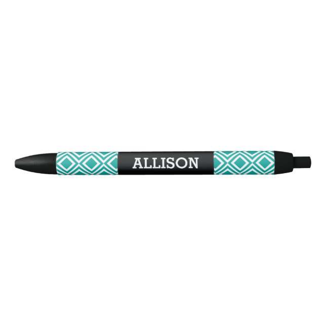 Personalised Name Geometric Diamond Teal Turquoise Black Ink Pen (Front)