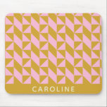 Personalised Name Geometric Modern Pink Yellow Mouse Mat<br><div class="desc">Add a bold and stylish touch to your workspace with this personalised geometric mouse pad featuring a striking modern pattern in soft pink and warm mustard yellow. The repeating triangular design creates a contemporary, eye-catching aesthetic, perfect for those who love mid-century modern and minimalist decor with a pop of colour....</div>