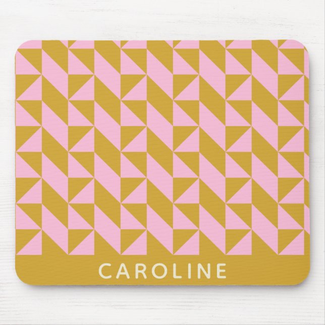 Personalised Name Geometric Modern Pink Yellow Mouse Mat (Front)