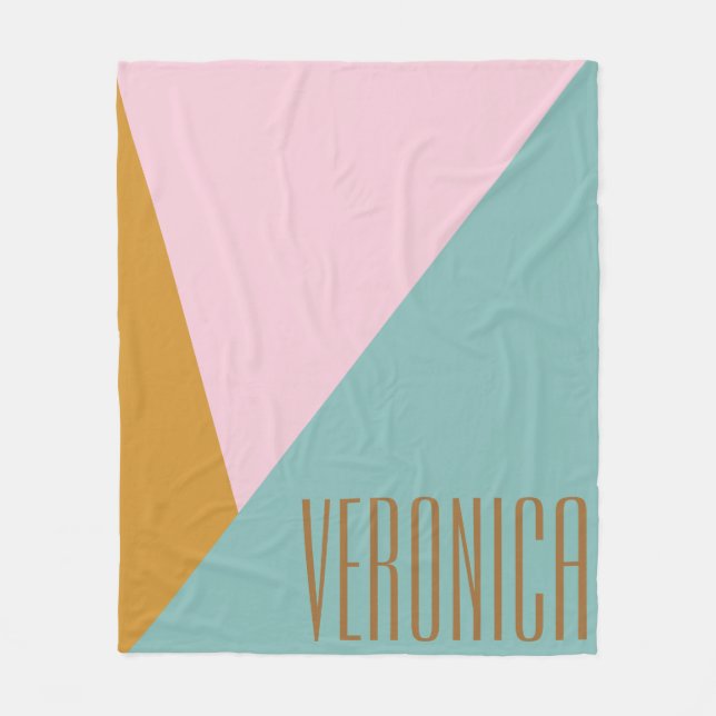 Personalised Name Geometric Pink Blue Pastel Dorm Fleece Blanket (Front)