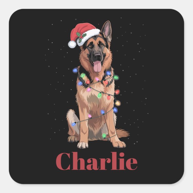Personalised Name German Shepherd Christmas Dog Square Sticker (Front)