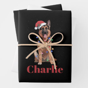 Personalised Name German Shepherd Christmas Dog Wrapping Paper Sheet