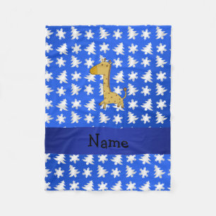 Personalised name giraffe blue snowflakes trees fleece blanket