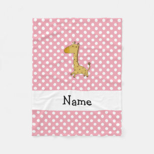 Personalised name giraffe pink polka dots fleece blanket