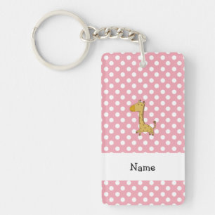 Personalised name giraffe pink polka dots key ring