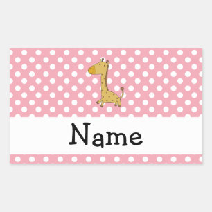 Personalised name giraffe pink polka dots rectangular sticker