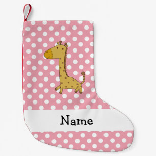 Personalised name giraffe pink polka dots small christmas stocking