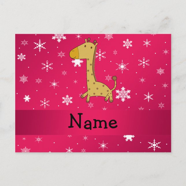 Personalised name giraffe pink snowflakes postcard (Front)