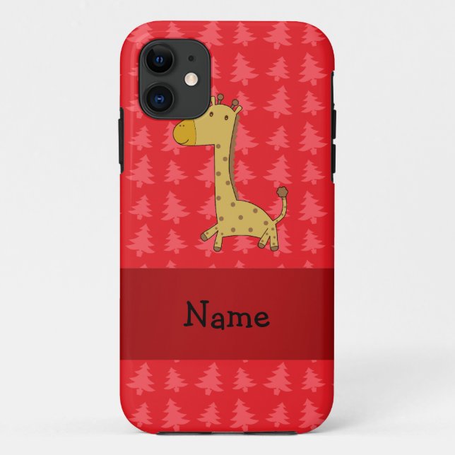 Personalised name giraffe red christmas trees Case-Mate iPhone case (Back)