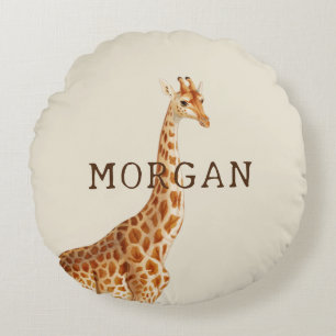 Personalised Name Giraffe Safari Round Cushion