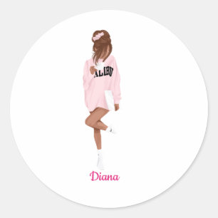 Personalised Name Girl in Pink College Life  Classic Round Sticker
