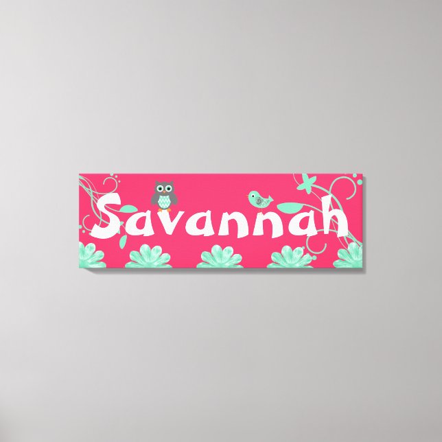 Personalised Name Girls Wrapped Canvas Hot Pink (Front)