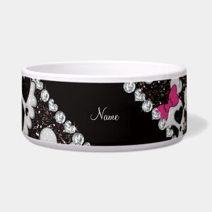 Personalised name glitter black skulls pink bows