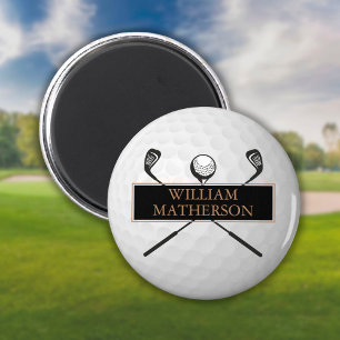 Personalised Name Gold and Black Golf Ball  Magnet