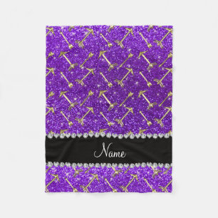 Personalised name gold arrow indigo purple glitter fleece blanket