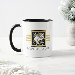 Personalised Name Gold Black White Ice Skating Mug