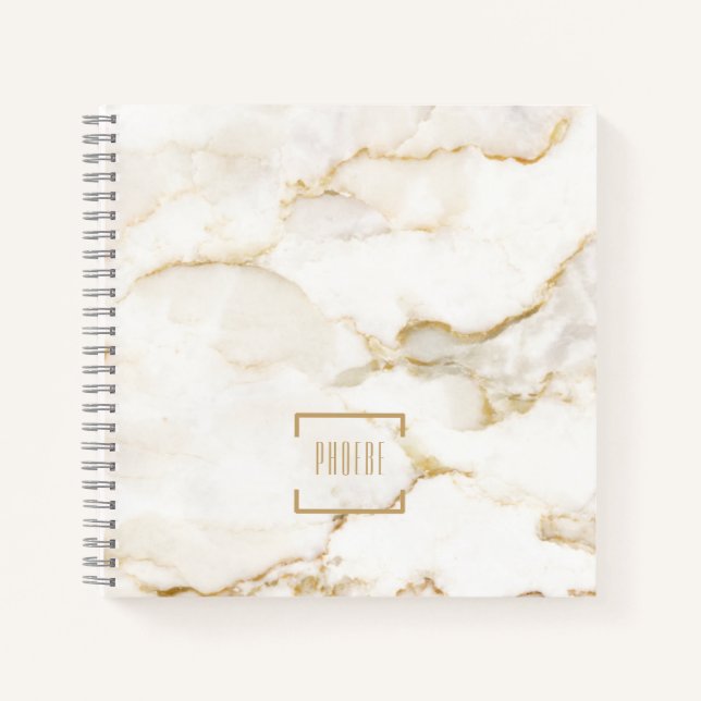 Personalised Name Gold Effect Marble Guestbook Notebook (Front)