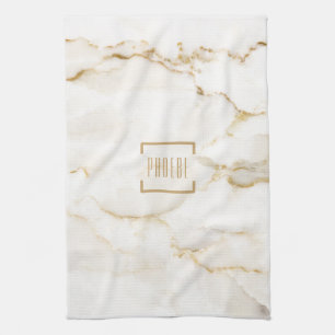 Personalised Name Gold Effect Marble Name Tea Towel