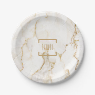 Personalised Name Gold Effect Marble Paper Plate