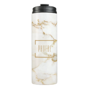 Personalised Name Gold Effect Marble Thermal Tumbler