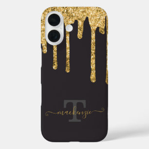 Personalised Name Gold Fake Glitter Drip Monogram iPhone 16 Case