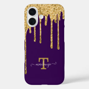 Personalised Name Gold Fake Glitter Drip Monogram iPhone 16 Case