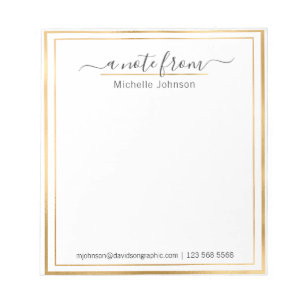 Personalised Name Gold From The Desk Of Notepad
