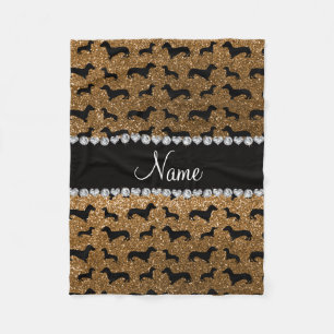 Personalised name gold glitter dachshunds fleece blanket