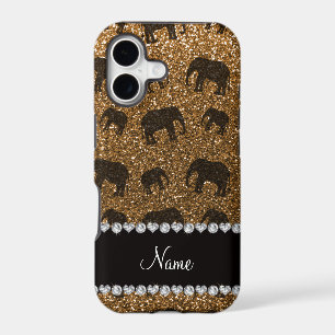 Personalised name gold glitter elephants