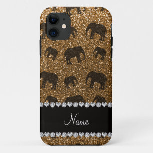 Personalised name gold glitter elephants iPhone 11 case
