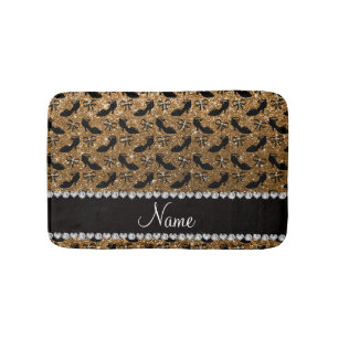 Personalised name gold glitter fancy shoes bows bath mat