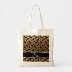 Personalised name gold glitter fancy shoes bows tote bag