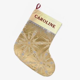 Personalised Name Golden Diamond Christmas Large Christmas Stocking