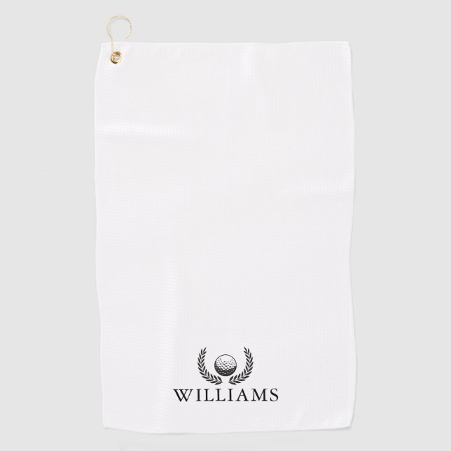 Personalised Name Golf Ball And Wreath Golf Towel (Front)