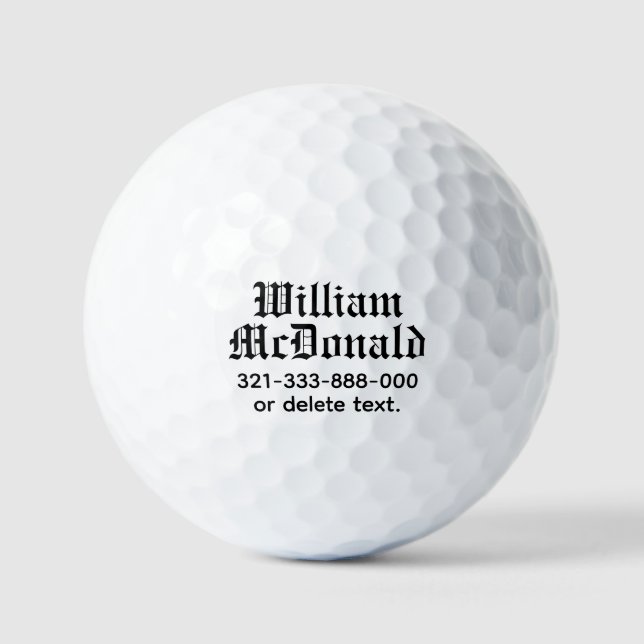 Personalised Name Golf Balls Template GOTHIC 4 (Front)