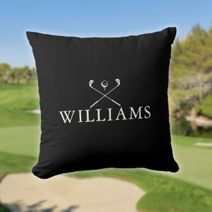 Personalised Name Golf Clubs Black And White Cushion